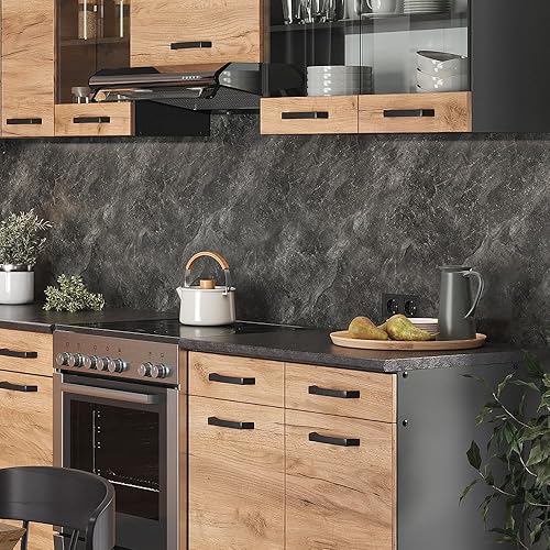 Vicco Cuisine en Angle Rick, Chêne doré/Anthracite, 167x60cm, PT À Motifs Noirs - Nail Gallerys