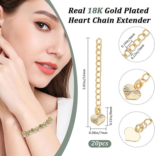 Beebeecraft 1 boîte de 20 chaînes D'Extension de Bracelet en Laiton Plaqué Or 18 carats Véritable Breloque en Forme de Fleur Chaîne de Câble de 5.6cm pour la Fabrication de Bijoux Colliers Bracelets - Nail Gallerys