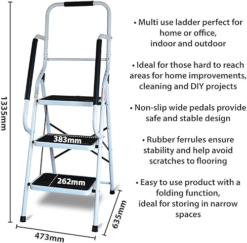 Escabeau Bm Médical ESC-3-MC avec main courante, 3 marches - Échelle multi-usage intérieur et à l'extérieur - Nail Gallerys
