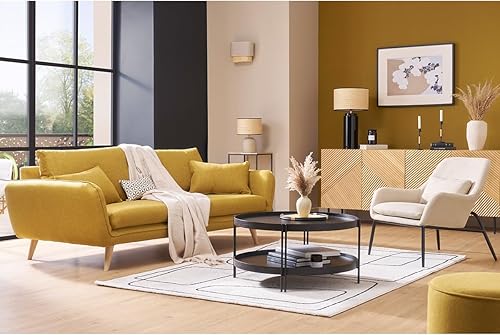 Miliboo Fauteuil Design en Tissu Effet Velours Beige et métal Noir Maxine - Nail Gallerys