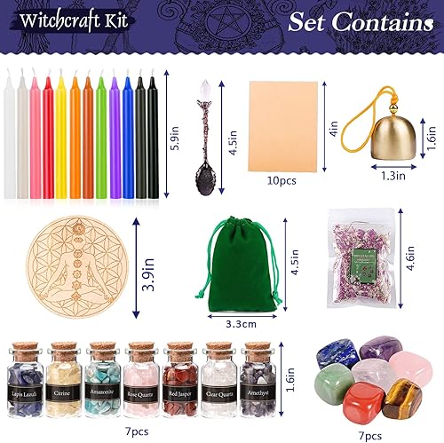 Tonsooze Kit Fournitures de Sorcellerie Bougies Candle Magiques Colorées Pierre Naturelles Pièces de Cristal,Fleur Séchée Utilisé pour la Prière,Mantra,Magie - Nail Gallerys