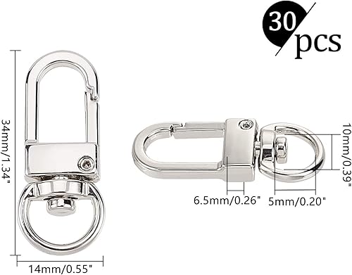 PH PandaHall 30pcs Fermoirs à Griffes de Homard en Métal, Lanières Pivotantes Trigger Snap Fermoir de Sangle de Sac pour Porte-clés, Sac, Artisanat de Bijoux, Argent - Nail Gallerys