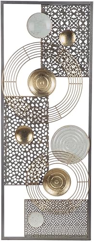 Casablanca Relief mural Marrakech en métal doré, gris, blanc, rectangulaire, 75 x 29 cm, perforé, brillant, motif cercle, décoration murale, accessoire de décoration d'intérieur - Nail Gallerys
