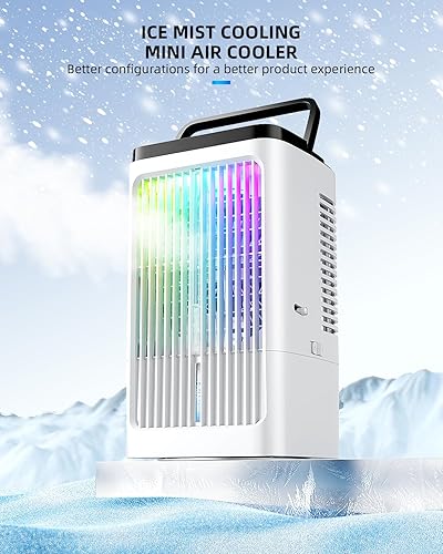 Climatiseur Mobile Mini,SUPOOBE Climatiseur Portable 1200ML,4 en 1 Refroidisseur D'air Silencieux USB Ventilateur,4 Vitesses de Ventilateur/90° Oscillation/2 Modes Brumisation Pour Chambre,Bureau - Nail Gallerys
