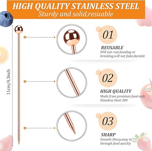 Polly Online 10 Pièces Brochettes de Cocktail Acier Inoxydable Bâtonnets de Fruits Cure-Dents apéritif - Nail Gallerys