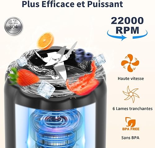 COKUNST Mixeur Portable pour Shakes et Smoothies, 22000 TR/min Puissant Mixeur Smoothie avec 6 Lames, 500 ml Mini Blender avec Couvercle de Voyage pour Cuisine, Salle de Sport, Bureau - Nail Gallerys