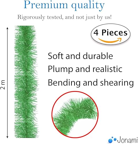 Guirlande de Noël Verte (200cm) - 4X Décoration de Sapin, Guirlande Métallique Brillante, Ornements pour Cheminée, Fenêtre, Mur et Porte - Nail Gallerys