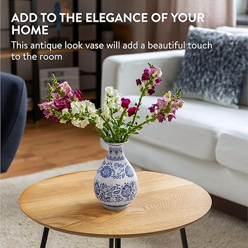 Navaris Vase Decoratif - Petit Vase a Fleur d'Inspiration Orientale Blanc et Bleu en Ceramique - Pièce de Déco Fonctionnelle pour Vos Proches - Nail Gallerys