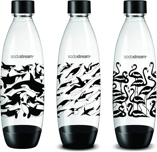 sodastream Lot de 3 Bouteilles de Gazéification Fuse avec Motifs Aléatoires, Grand Modèle 1 L, Matière : Pet, sans BPA - Modèle Aléatoire, Coloris Aléatoire, 26,5 x 9 x 26 cm - Nail Gallerys