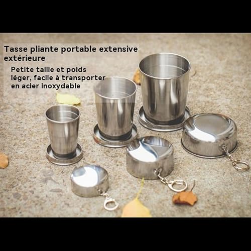 3 PCS Tasse Pliable Avec Porte-Clés - Verre à Vin Télescopique d'Acier Inoxydable Portable - Coupe Rétractable Pour Camping, Randonnée, Voyage En Plein Air - Nail Gallerys