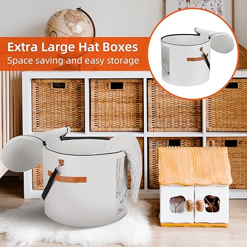 Ohiyoo Grande boîte à chapeau ronde avec couvercle 19',Pour homme et femme,Boîtes à chapeau pliables,Boîte de rangement pour animaux en peluche avec couvercle (gris foncé) - Nail Gallerys