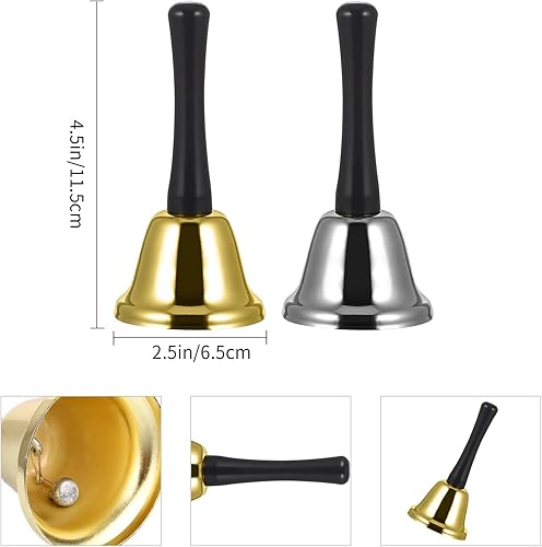 2Pcs Cloche à Main en Métal, Clochette de Table en Acier, Sonnette Jingle Bells Son Puissant, Décoration de Noël pour Événements de Dîner, Hôtel, Bar et Père Noël - Nail Gallerys