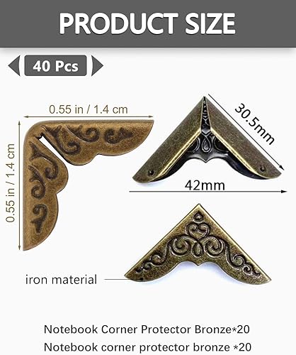 UYRVAPE Rétro Protecteurs d'Angle de Livre Protecteurs de Coin de Livre Coin Protecteurs en Métal pour Scrapbooking Bloc-notes Dossiers Photos Albums, Bronze(40pcs) - Nail Gallerys