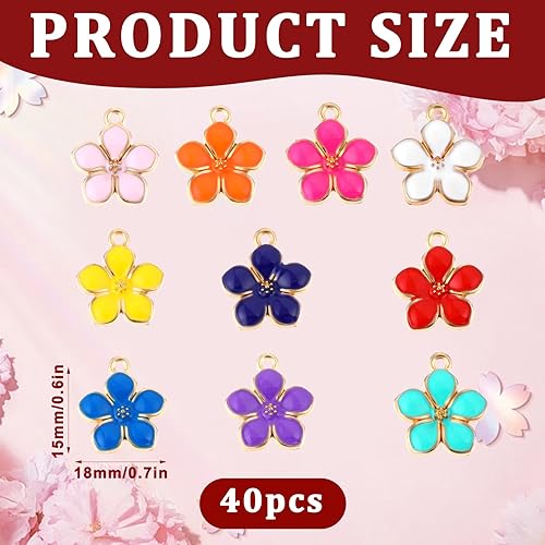Thinp Lot de 40 pendentifs en forme de fleurs en émail, motifs floraux colorés, petites fleurs de cerisier, breloques en émail, pour la fabrication de colliers, boucles d'oreilles, bracelets, bijoux - Nail Gallerys
