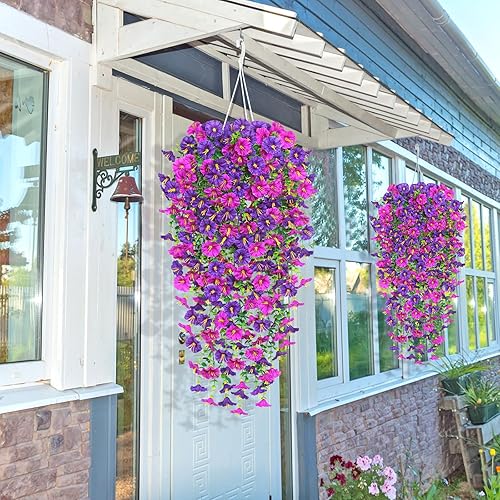 Weldomcor Lot de 2 fleurs artificielles à suspendre - Longues fleurs artificielles - Violet fuchsia - Résistantes aux UV - Glycine artificielle à suspendre - Pour mariage, maison, jardin, cour - Nail Gallerys