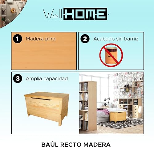 WELL HOME MOBILIARIO & DECORACIÓN Baul droit en bois de pin finition SANS vernis, 70x40x44 cm - Nail Gallerys