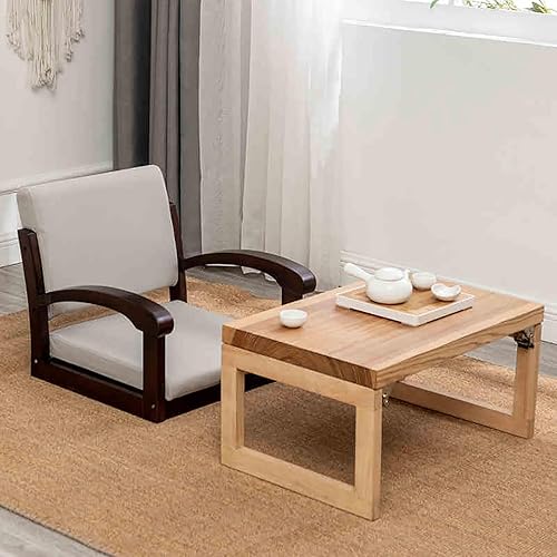 MESCXTY Chaise de Sol en Bois avec Dossier et accoudoirs,Chaise Tatami Japonaise sans Pieds avec Coussin,Chaise Basse Vintage pour Balcon,Salon,Chambre(Walnut, Brown) - Nail Gallerys