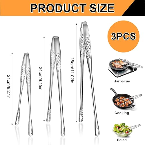 3 PCS Pincette de Cuisine en Acier Inoxydable, Pince de Chef, Pince de Cuisine Inox, Pince Precision Cuisine Outil De Cuisine Longue Pince à Épiler Droite pour Cuisiner Griller et Cuire, 21/24/28cm - Nail Gallerys