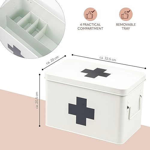 eluno Grande boîte à pharmacie pour ranger les pansements, la médecine et les médicaments, avec plateau amovible et 5 compartiments inférieurs spacieux pour médicaments, boîte à pharmacie en métal - Nail Gallerys