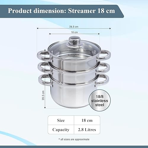 Buckingham Cuiseur vapeur 3 étages avec couvercle en verre 18 cm (Import Grande Bretagne) - Nail Gallerys