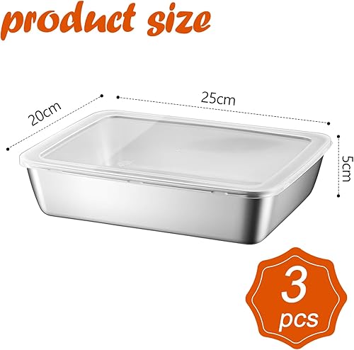 Actsime Lot de 3 boîtes de conservation en acier inoxydable avec couvercle pour réfrigérateur, charcuterie, congélateur, récipient alimentaire pour cuisine, fromage, viande, boite rangement - Nail Gallerys