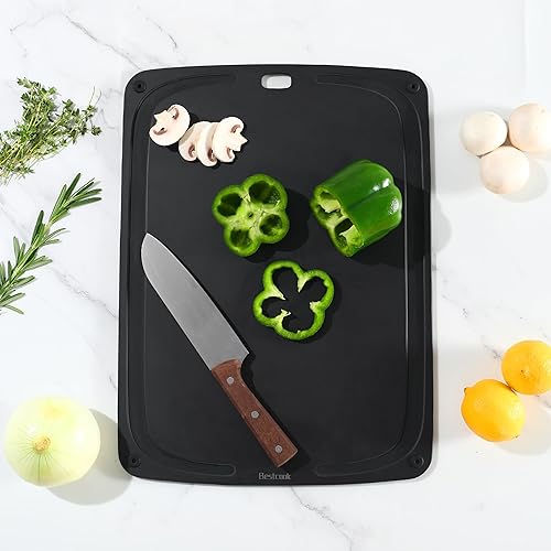 BESTCOOK Planche à découper en fibre de bois pour cuisine, avec rainures pour jus et pieds antidérapants, sans BPA, lavable au lave-vaisselle, ami des couteaux à viande, pain, fruits, 37 x 27 x 0,6 cm - Nail Gallerys