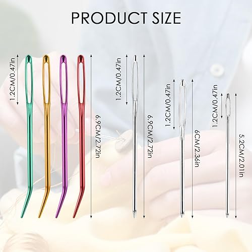 16 PCS Aiguilles Couture Gros Chas,Aiguilles à Main avec 1 Tube de Rangement,Aiguilles à Coudre à Gros Chas,Pointe Courbée Aiguille À Tapisserie pour Le Point Croix, la Couture, la Broderie 4 Tailles - Nail Gallerys