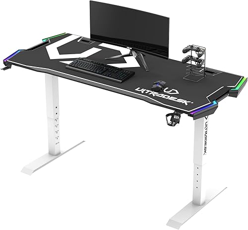 Ultradesk Force Table d'ordinateur Bureau de Jeu 166x70 cm + Table de Jeu Throne Chaise de Jeu Tapis de Souris XXL Plan de Travail étagère pour multiprises éclairage Prisme LED RGB de la Hauteur - Nail Gallerys
