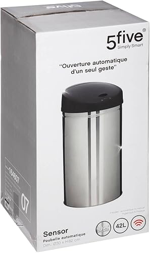 Five - Poubelle Ronde en INOX 42 litres Sensor Ouverture et Fermeture Automatique - Nail Gallerys