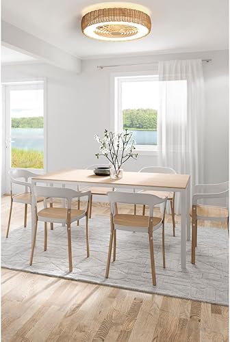 Mantra Kilimanjaro Plafonnier LED à intensité variable et ventilateur CC 35 W, télécommande, rotin beige - Nail Gallerys