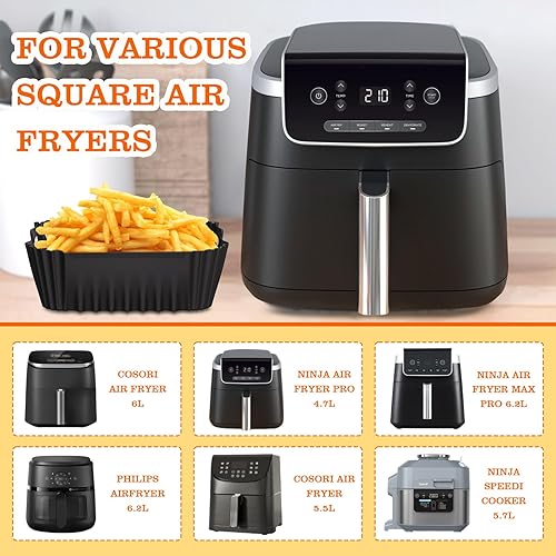 Lot de 2 doublures en silicone pour friteuse à air Ninja Max Pro AF180UK 6,2 L/AF140UK 4,7 L, accessoires de friteuse à air comprimé Cosori 5,5 L/6 L, doublures carrées pour friteuse Ninja Speedi 5,7 - Nail Gallerys