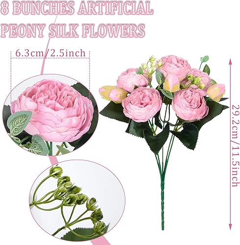 Lot de 8 fleurs de pivoine artificielles en soie pour mariage, fête, mariée, décoration de la maison (rose) - Nail Gallerys