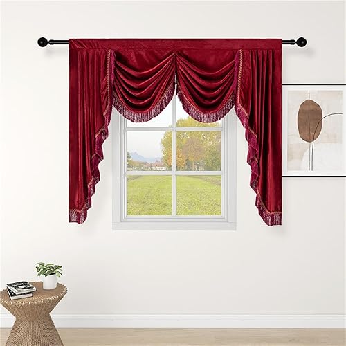 RAJONN Cantonnière Cascade pour fenêtres, Style européen Velours cantonnière décoratif fenêtre Rideau Maison Toile de Fond Cascade Swag Rideaux for Salon (Color : Burgundy, Size : W155CM (2 swags)) - Nail Gallerys