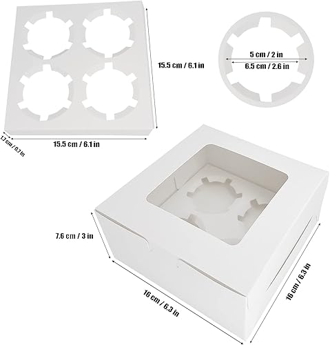 Lot de 50 Boite a Cupcakes 4 Trous Boîtes Cupcakes Boite a Gateau Boîtes en Carton avec Fenêtre Blanc Boite Pâtisserie pour les Pâtisseries les Gâteaux Pâtissier Boîtes à Emporter Boite a Muffin - Nail Gallerys