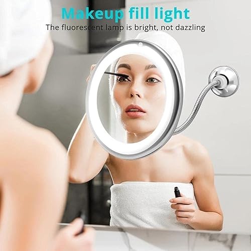Bticx Miroir de maquillage LED avec ventouse, 14 LED lumineuses, pivotant à 360 degrés, col de cygne flexible, grossissement x10, miroir de précision pliable pour voyage, maison, salle de bain - Nail Gallerys
