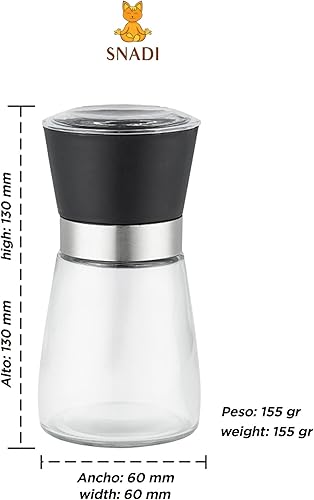 Moulin à sel, poivre et autres épices. Corps en verre, tête en plastique coloré élégant, roulements en céramique. (Noir) - Nail Gallerys