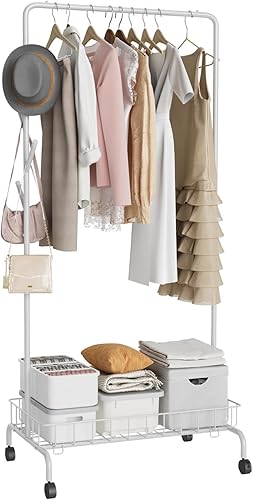 Salutmeuble Portant à vêtements réglable avec étagère en maille métallique et roulettes - crochets de suspension portables, organiseur à fond blanc pour le rangement des vêtements et de la maison - Nail Gallerys