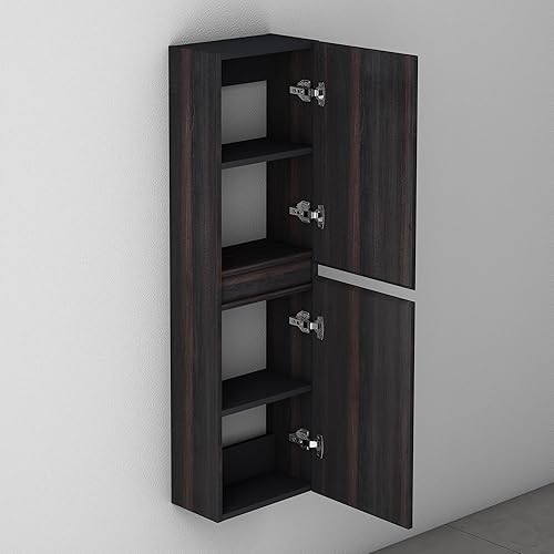 Mai & Mai Meuble de Salle de Bains Rangement Murale Armoire Haute 35x20x120cm avec 2 Portes et 4 Compartiments Marron Clair Verona - Nail Gallerys