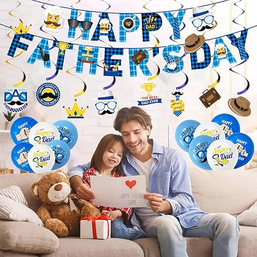 Gibocot Lot de 30 décorations « Happy Father's Day », bannières, ballons, tourbillons, découpes - Nail Gallerys