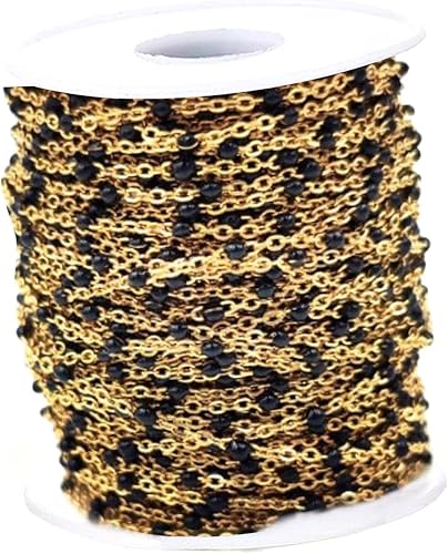 Perfeclan 5 mètres de câble chaîne Perles résultats en Acier Inoxydable Artisanat connecteurs croisés Fournitures de Bricolage durables pour Porte-clés Femmes, Or Noir - Nail Gallerys