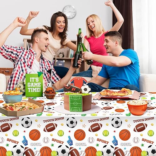 Lot de 4 nappes de sport, décorations de fête, thème sport, anniversaire, fête, football, basket-ball, baseball, pour garçons, toutes les étoiles, sport, thème de fête, accessoires de fête, 132 x 201 - Nail Gallerys