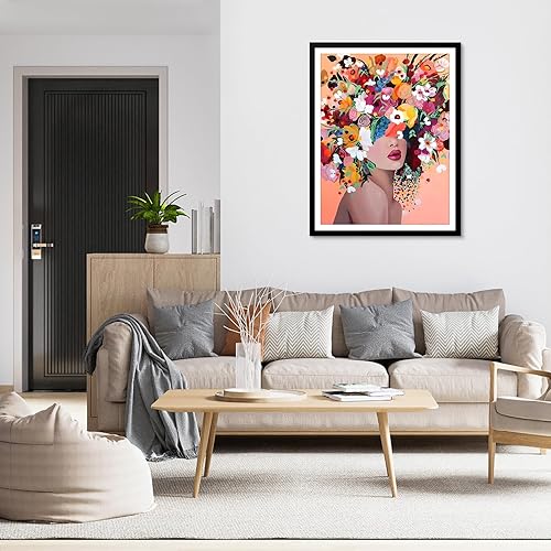 MXJSUA DIY Diamant Painting Kit, Fille Fleur 5D Dessin Art du Diamant Complet Kits, Diamond Art Kits Strass Point de Croix Painting pour Adultes Débutants Maison Décor 30X40cm - Nail Gallerys