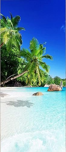 3D Stickers Porte Affiche Trompe Loeil Effet Auto Adhésif Cocotier Plage Bleu PVC Muraux Imperméable Sticker Murales Autocollants Affiches Art Décor 70 X 200 cm - Nail Gallerys