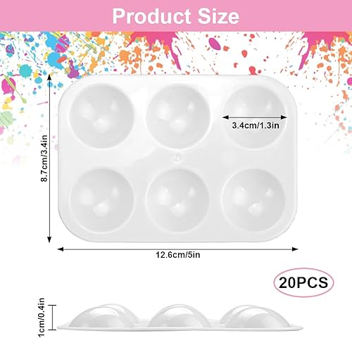 20 Pièces Palette Plastique 8,6 X 12,8 cm, 6 Puits Palette de Peinture en Plastique, Empilable Rectangulaire Petite Palette Palette Plastique pour Aquarelles, Acryliques et Huiles (Blanche) - Nail Gallerys