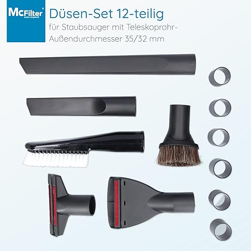 McFilter | Kit de 12 buses. Compatible avec MAKITA VC2000L VC2010L VC2012L VC2511L VC2512L VC3011L VC3012L VC3511L | Suceur pour fentes, brosse pour meubles, brosse d'aspiration, adaptateur - Nail Gallerys
