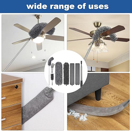 Plumeau Poussière, FUUNSOO Plumeaux avec Poignée en Acier Inoxydable Rallonge Télescopique de 76 à 245 cm, Plumeaux RéUtilisables Et Flexibles, Lavables pour Nettoyer Le Ventilateur De Plafond - Nail Gallerys