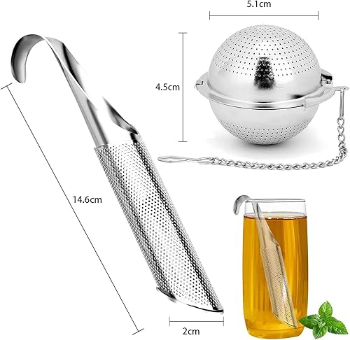 4 Pièces Diffuseur De Thé En Acier Inoxydable, Infuseur Thé en Acier Inoxydable Avec Chaîne Inoxydable Maille Boule de Thé Passoire à Thé Boule à Thé Tamis pour Thé en Vrac et épices - Nail Gallerys