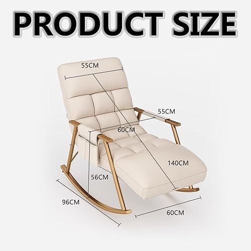 DSEWTEZXI Chaise Longue avec accoudoirs,Fauteuil à Bascule Jardin rembourré Extérieur,Confort Moderne Chambre à Coucher Fauteuil à Bascule,Hauteur de Dossier réglable,avec Poches latérales. - Nail Gallerys