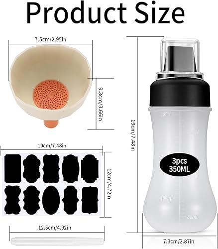 Fulushouxi 3 Bouteille à Sauce, 350 ml/11.8 oz Condiments Squeeze Bouteilles Flacons à Condiments avec Capuchon pour Ketchup, Mayo, Moutarde, Huile d'olive, avec étiquette, Stylo, Entonnoir - Nail Gallerys