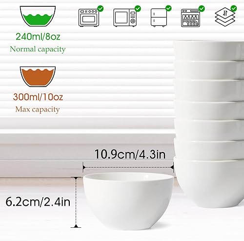 NUTRIUPS Bol à Dessert en Céramique Classique, 8x11cm, Blanc, 300ml, Empilable, Micro-onde, Lave-vaisselle, Bol à Tremper pour Sauce, Pâtisserie, Céramique de qualité alimentaire - Nail Gallerys